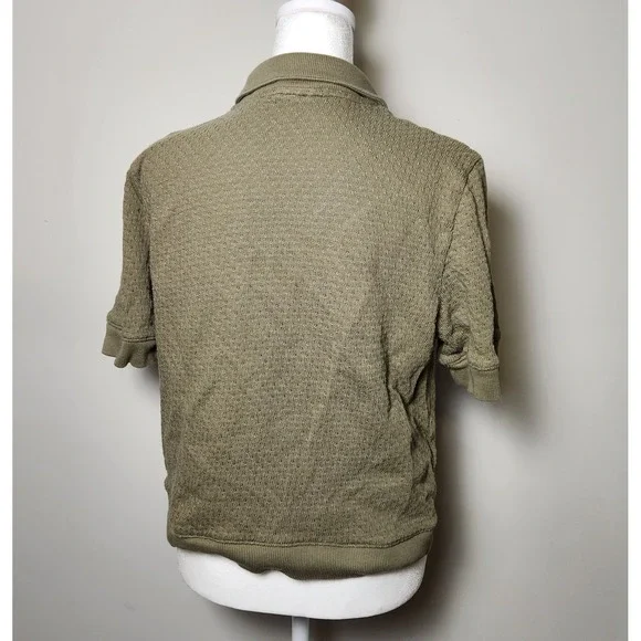 Madewell Short Sleeve Polo‎ Top Women's Medium Olive Green Textured Knit - Picture 2 of 9
